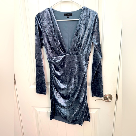 Lulus Dresses & Skirts - Lulu's Slate Blue Velvet Long Sleeve Dress women’s size small *3